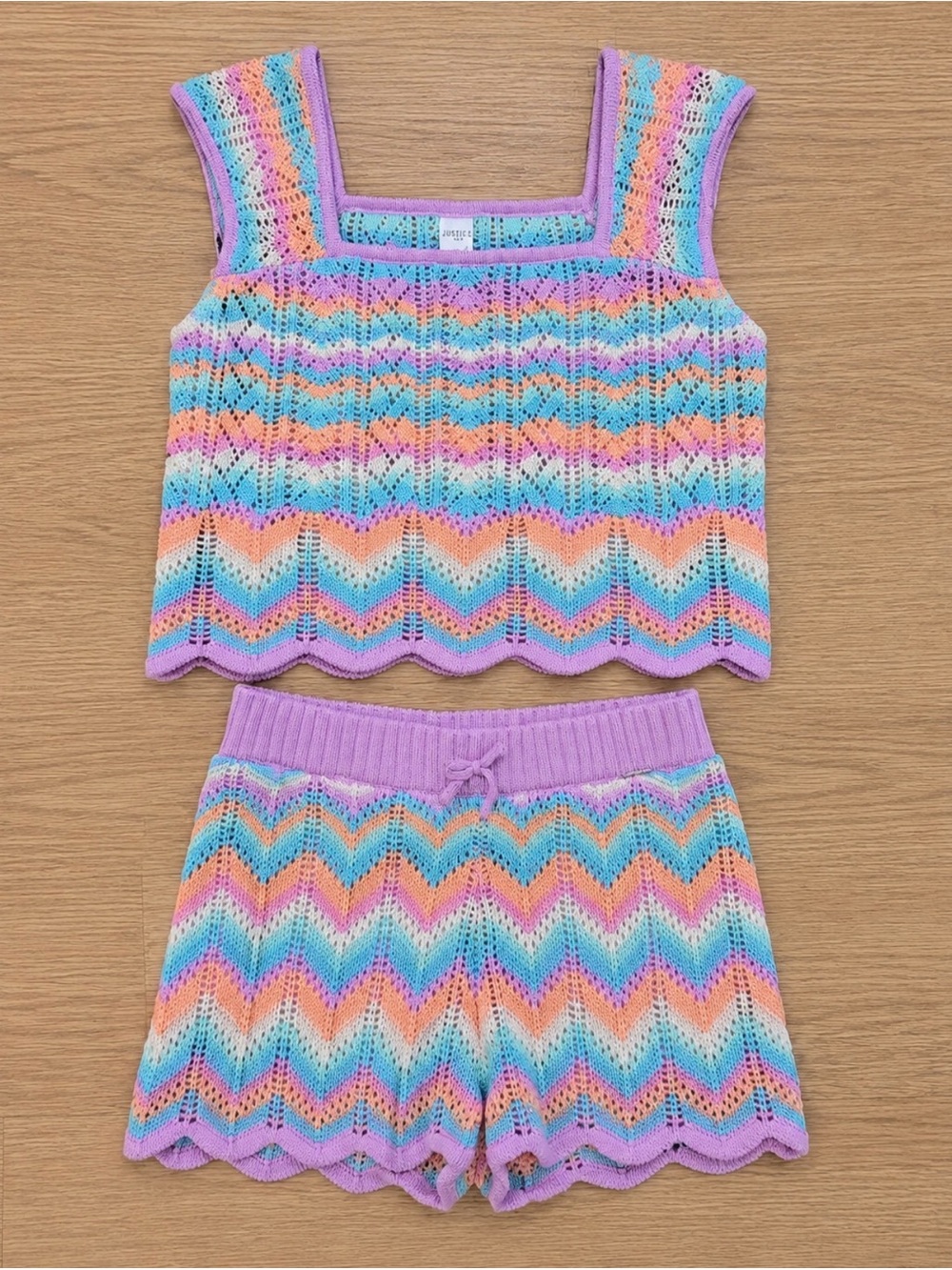 Limited Too Lavender Aqua Peach Chevron Knit Pajama Set